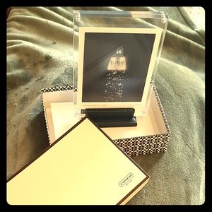 Coach Lucite photo frame with green leather base